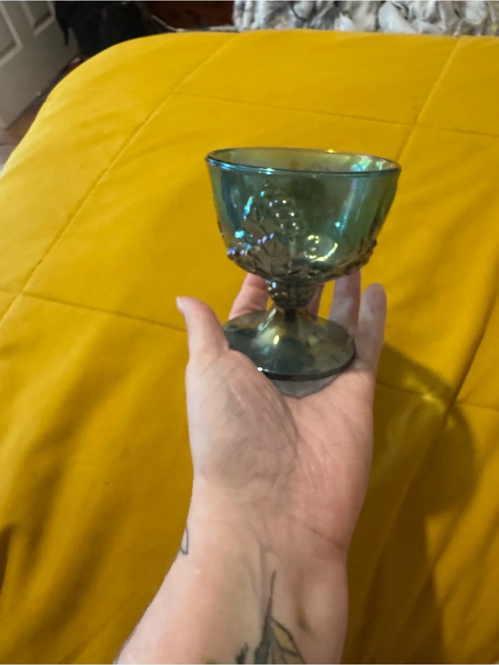 Blue Iridescent Glass Compote Bowl - Home Accents